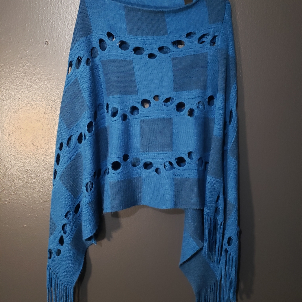 18. Elegant Blue Women's Poncho with Fringe